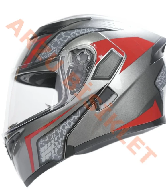 KC-ÇENE AÇILIR VİZÖRLÜ KASK [KC902] DESENLİ TİTANYUM GRİ [XL] E BELGELİ-66023