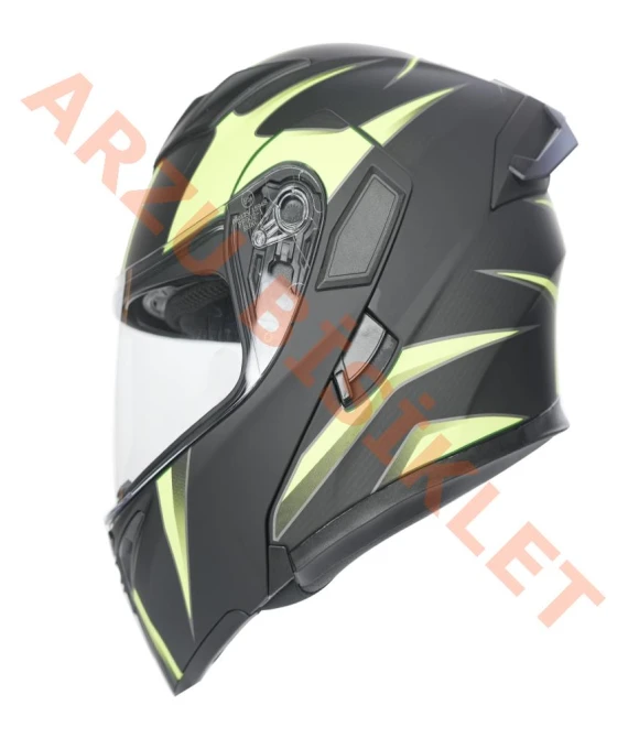 KC-ÇENE AÇILIR VİZÖRLÜ KASK [KC902B] MAT SİYAH - NEON YEŞİL [L] E BELGELİ-66006