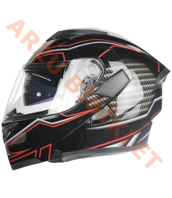 KC - ÇENE AÇILIR VİZÖRLÜ KASK [KC902] [SİYAH - KIRMIZI - KARBON] [M]-56570