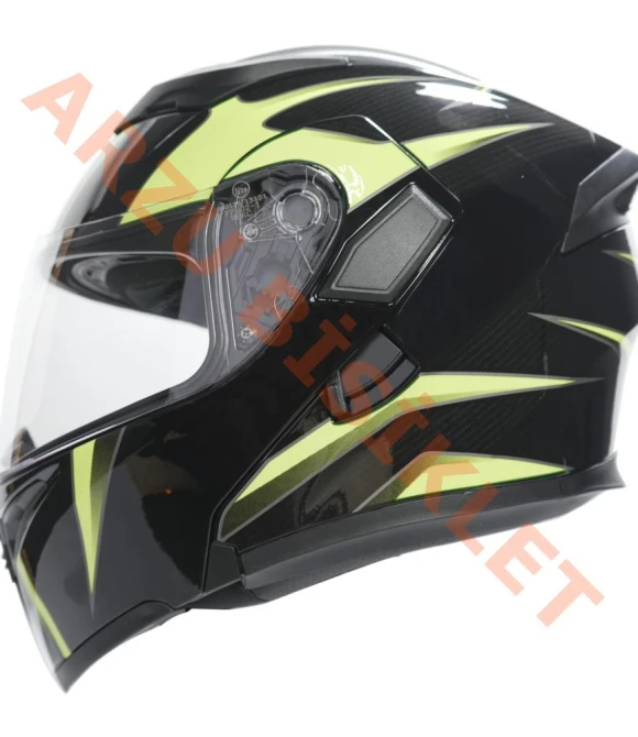 KC-ÇENE AÇILIR VİZÖRLÜ KASK [KC902B] MAT SİYAH - NEON YEŞİL [XL] E BELGELİ-66007