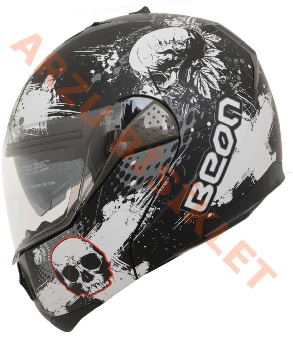BEON- ÇENE AÇILIR VİZÖRLÜ KASK [B700] [SİYAH -KURU KAFA DESENLİ] [XL]-54840