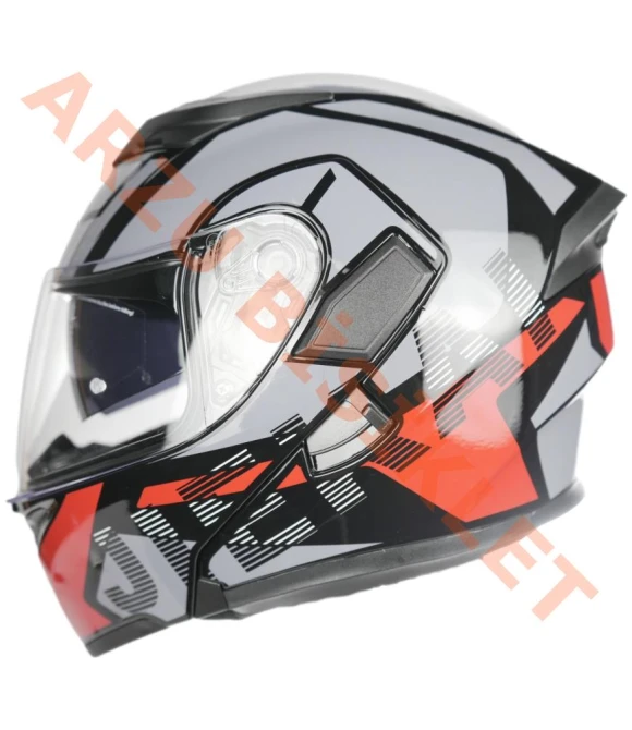 KC - ÇENE AÇILIR VİZÖRLÜ KASK [KC902] [SİYAH-KIRMIZI-GRİ] [M]-54784**RENKLİ VİZÖR HEDİYELİ**