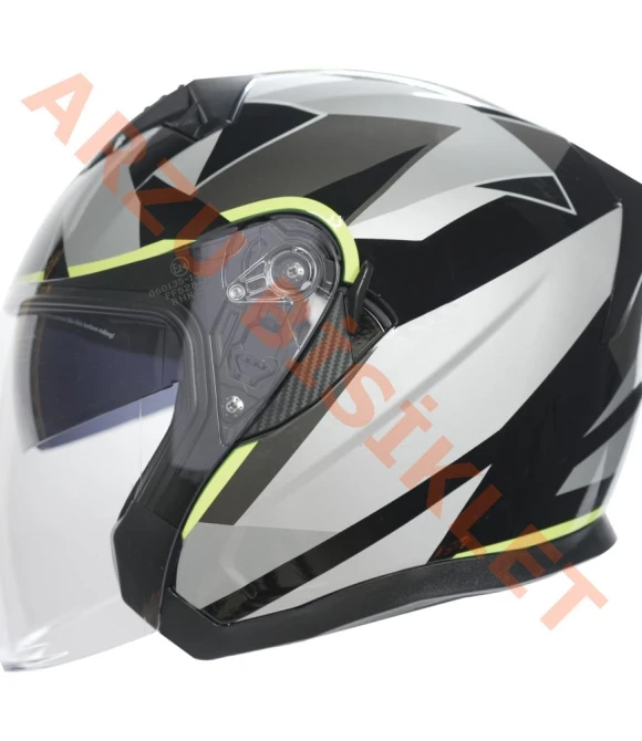 KC-ÇENESİZ VİZÖRLÜ YAZLIK KASK [KC528-1] SİYAH - GRİ - NEON SARI [M] E BELGELİ-66049