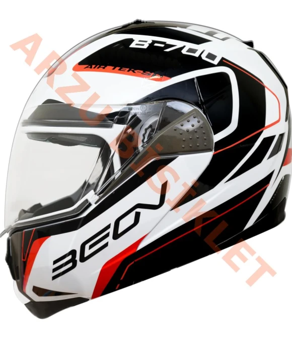 BEON- ÇENE AÇILIR VİZÖRLÜ KASK [B700] [BEYAZ - SİYAH - KIRMIZI] [AIR TEK] [S]-57806