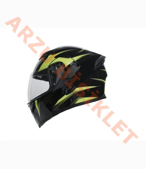 KC-ÇENE AÇILIR VİZÖRLÜ KASK [KC902] SİYAH - NEON YEŞİL [L] E BELGELİ-66018**RENKLİ VİZÖR HEDİYE**