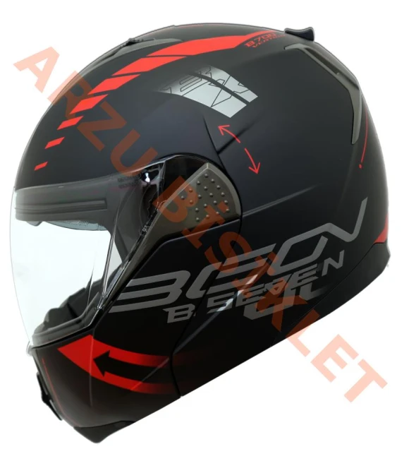 BEON- ÇENE AÇILIR VİZÖRLÜ KASK [B700] [SİYAH - KIRMIZI] [VERTİGO] [L]-57804