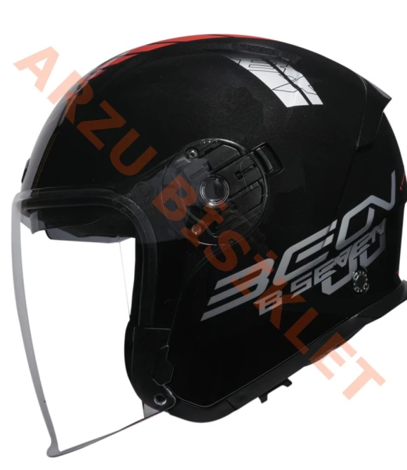 BEON- ÇENESİZ VİZÖRLÜ YAZLIK KASK [B203] [SİYAH-KIRMIZI] [S]-66094